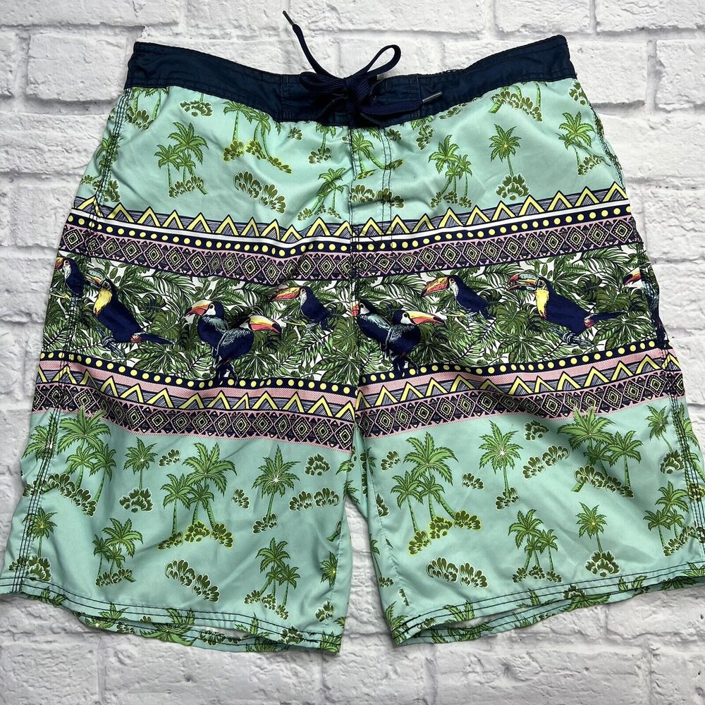 Route 66 Men's Swim Trunks/Shorts Size L Tropical Print Toucan Birds